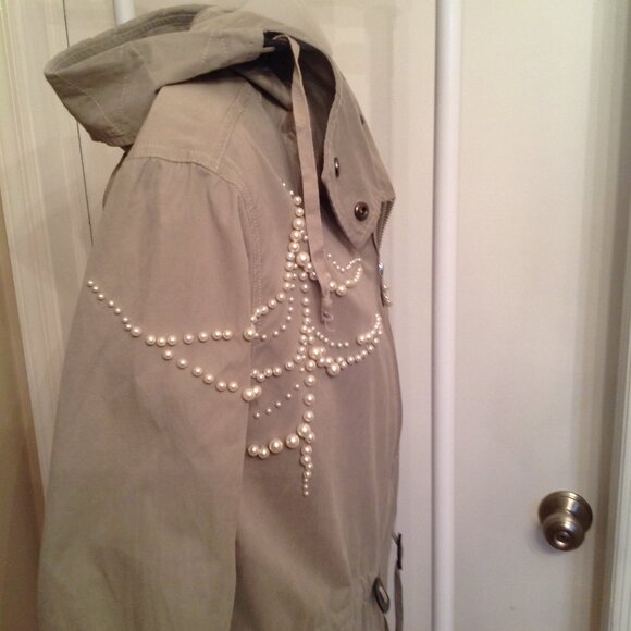 Stellah Pearl Embellished Long Light Jacket Coat w/ Hood - Picture 7 of 10